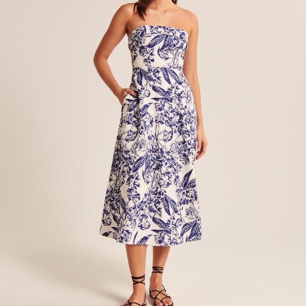 Abercrombie Strapless Linen-Blend Midi Dress